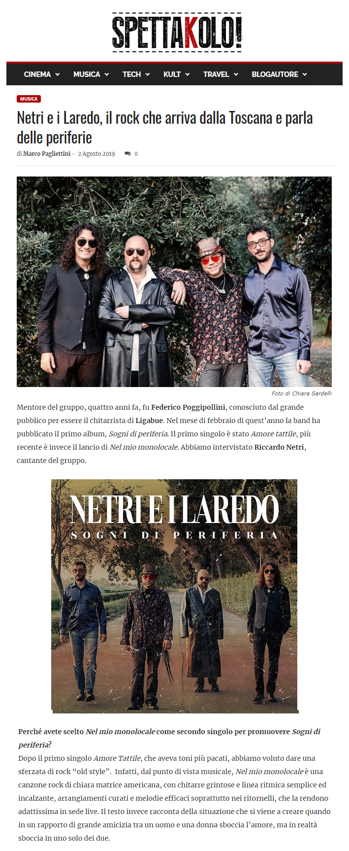 Netri e i Laredo su Spettakolo.it (02-08-2019)